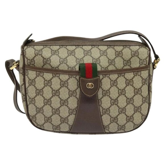 GUCCI GG Supreme Web Sherry Line Bag PVC Beige Gold - Picture 6 of 16
